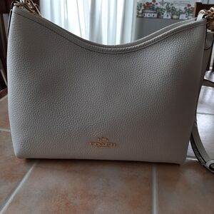 Coach White Shoulder Bag with Structured Leather Design